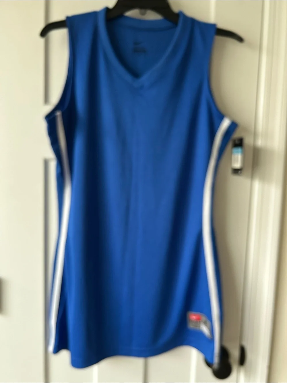 NWT - Nike Blue Athletic Basketball  Sleeveless Long Top with White Side Stripes